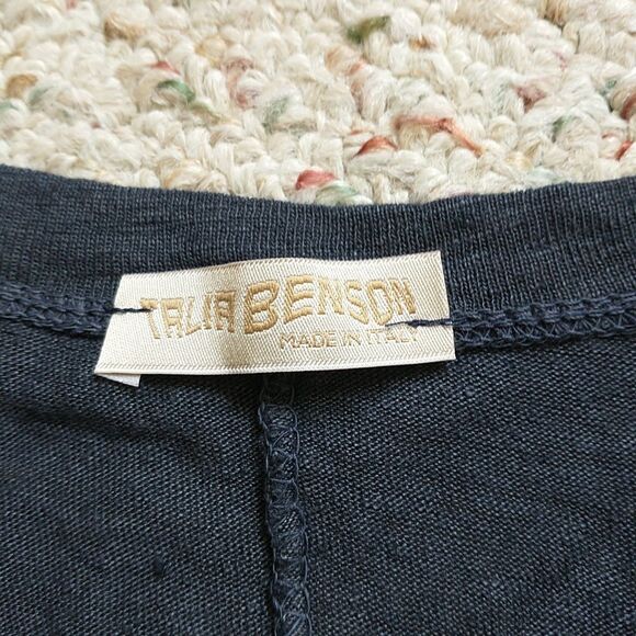 Talia Benson Tunic Top OS/L*Blue Linen Asymmetrical Hem Knit Lagenlook New - Picture 7 of 9